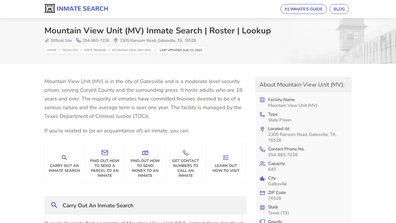 Mountain View Unit (MV) Inmate Search | Roster | Lookup