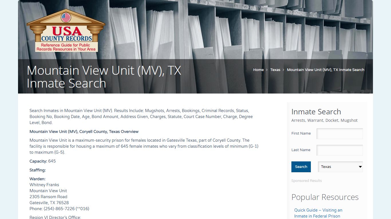 Mountain View Unit (MV), TX Inmate Search | Name Search